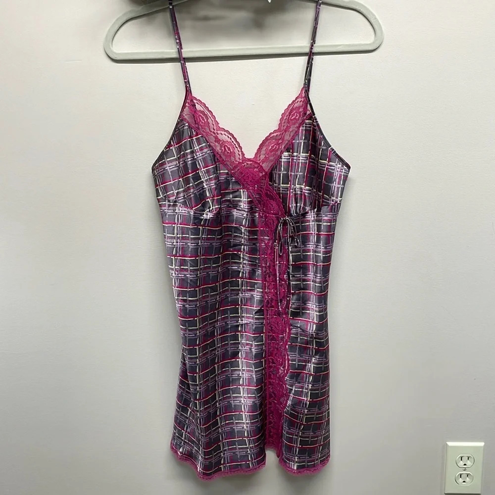 Victoria’s Secret Angels Gray Purple Lace Satin Slip Dress Lingerie S